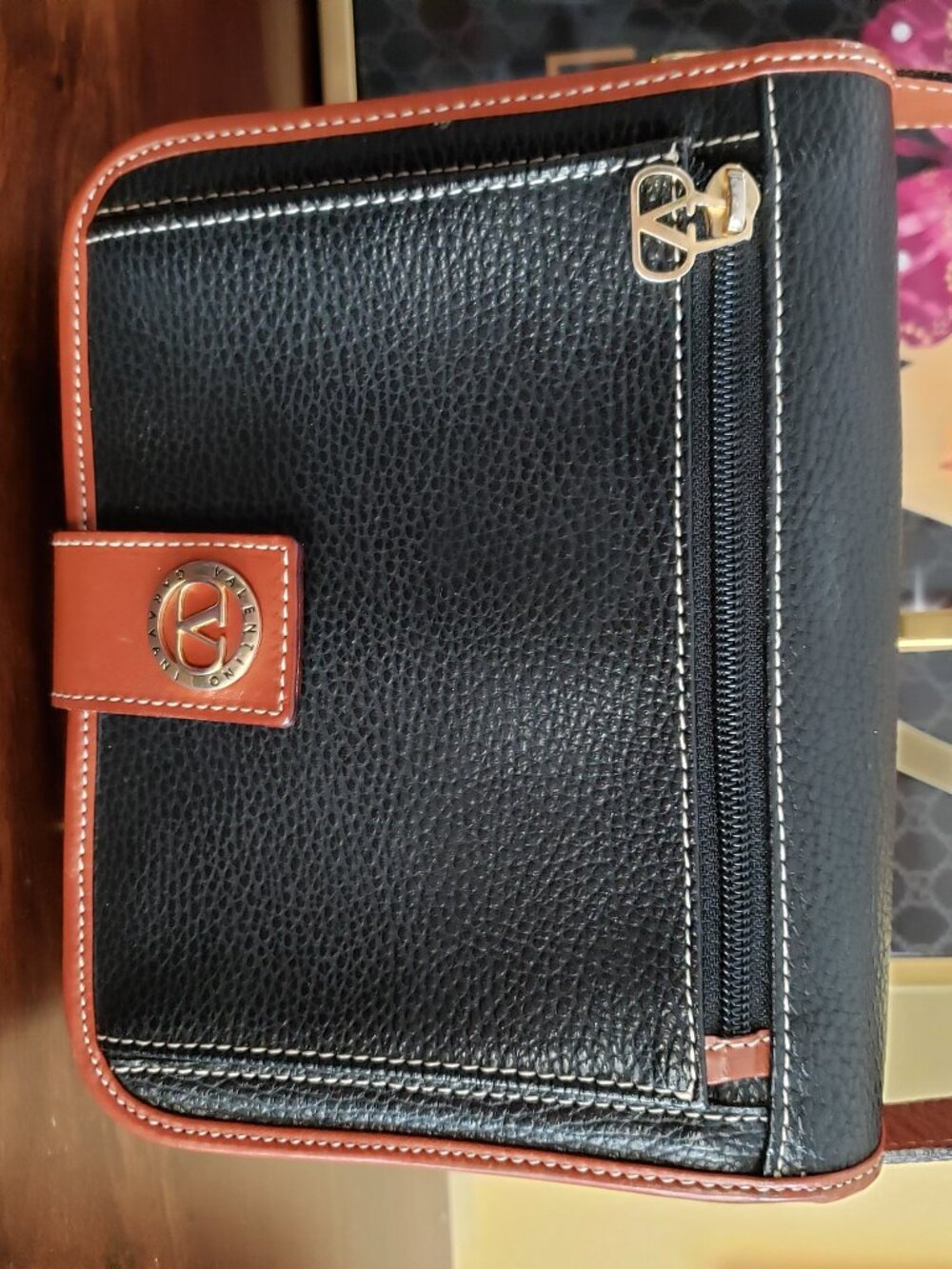 Valentino Garavani Black/Tan Leather Crossbody Bag with VG Logo
